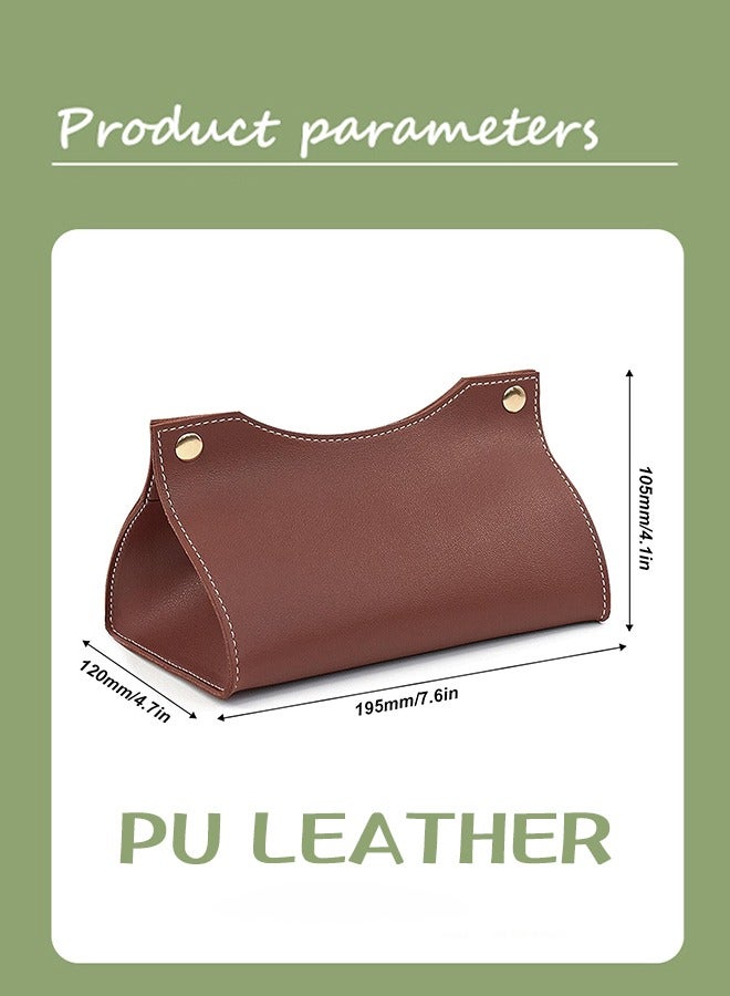 Leather Tissue Box Cover, Leather Tissue Box Organizer Holder for Home Living Room Table, Leather Car Mounted Tissue Storage Box (Coffee) - Image 4