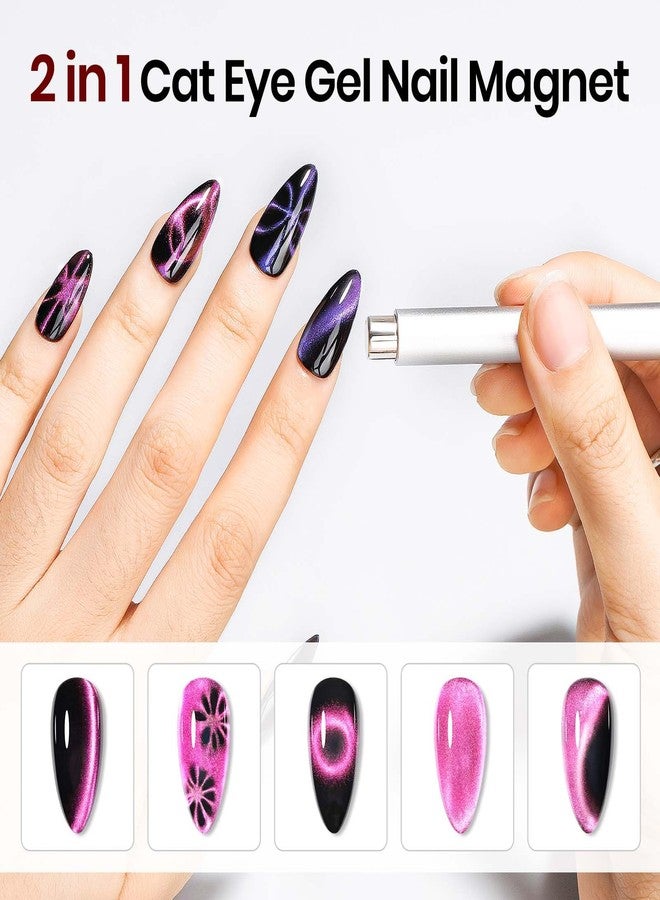 SUPWEE Cat Eye Magnet for Nails 4PCS Nail Polish Magnet for Cat Eye Gel Nail Polish Multi-Function Double-Head Mangtic Stick for 9D Strip Galaxy Cat Eye Nail Art Design DIY Home Manicure - Image 5