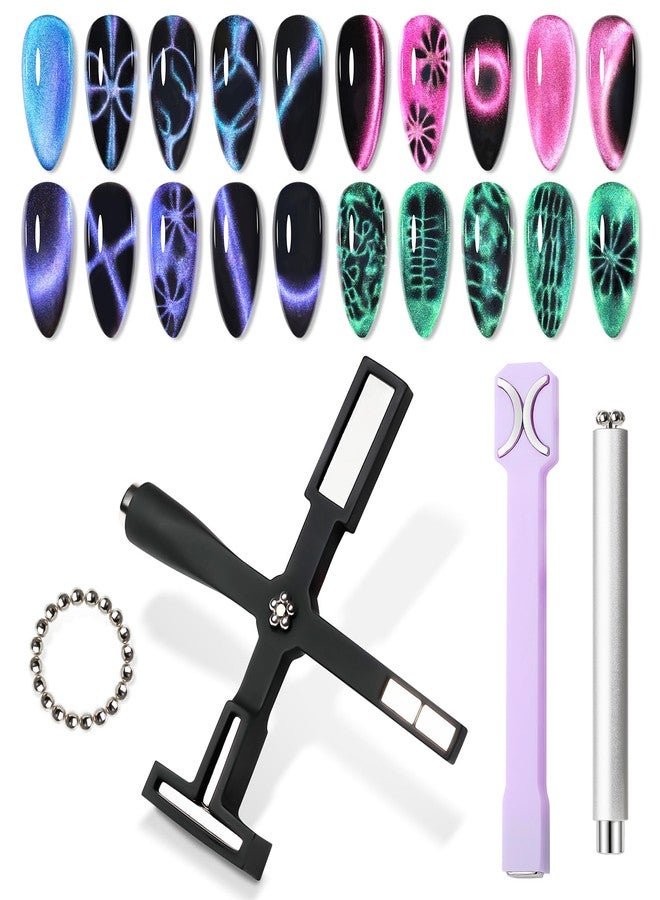 SUPWEE Cat Eye Magnet for Nails 4PCS Nail Polish Magnet for Cat Eye Gel Nail Polish Multi-Function Double-Head Mangtic Stick for 9D Strip Galaxy Cat Eye Nail Art Design DIY Home Manicure - Image 1