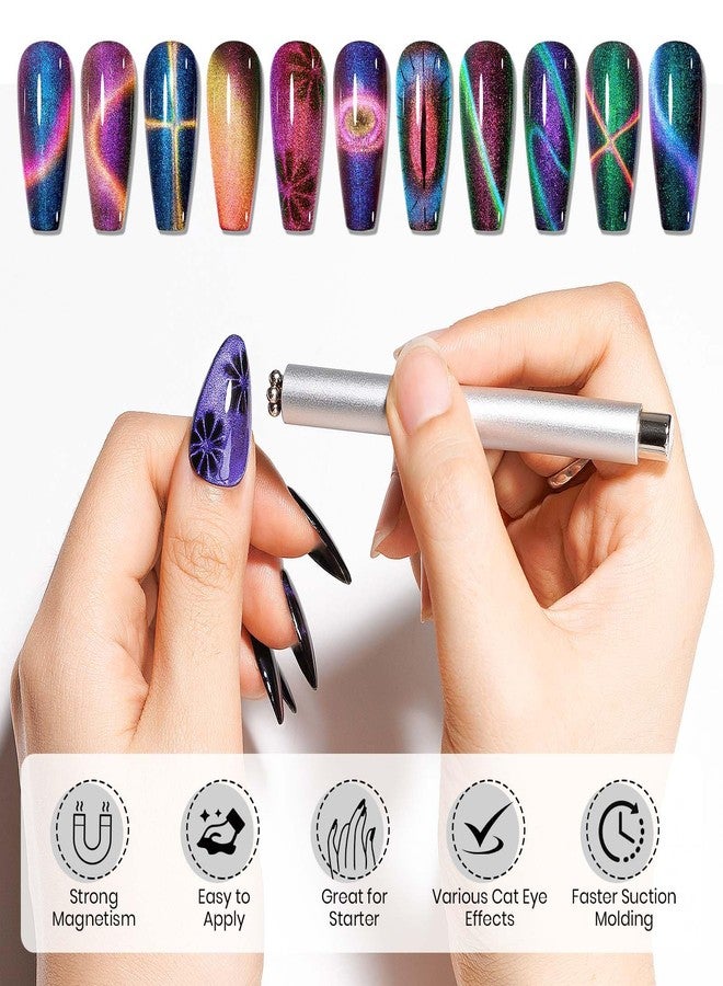 SUPWEE Cat Eye Magnet for Nails 4PCS Nail Polish Magnet for Cat Eye Gel Nail Polish Multi-Function Double-Head Mangtic Stick for 9D Strip Galaxy Cat Eye Nail Art Design DIY Home Manicure - Image 2