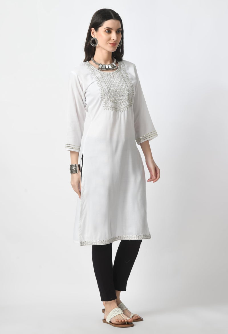 LIBOZA Store LIBOZA Kurta for Women – Embroidered Ladies Kurti, Stylish Girls Top, Ethnic Full Kurtas, Straight Design Kurtis for Woman White - Image 5