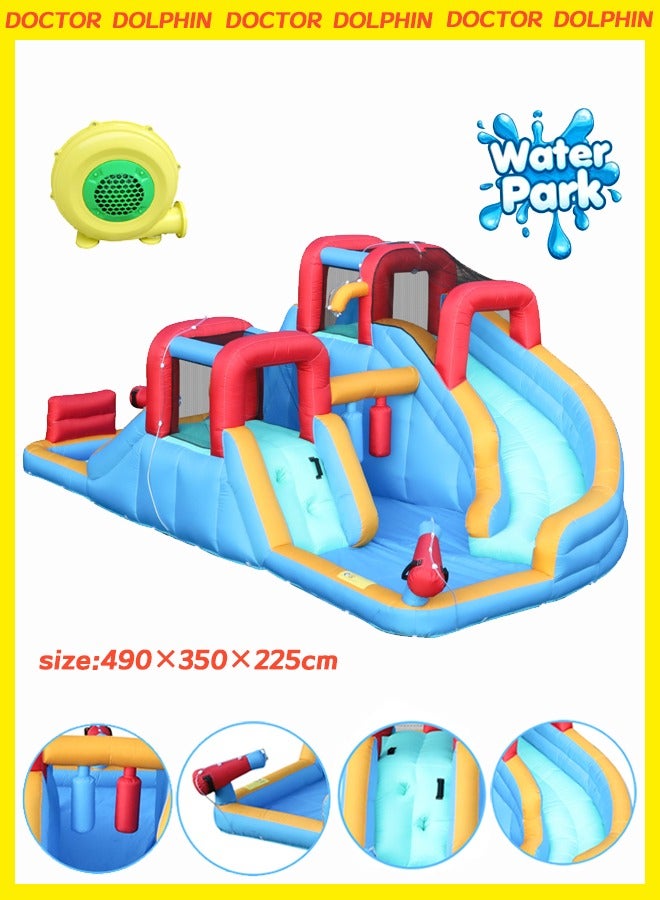 doctor dolphin Large inflatable water trampoline with a slide490×350×225cm - Image 1