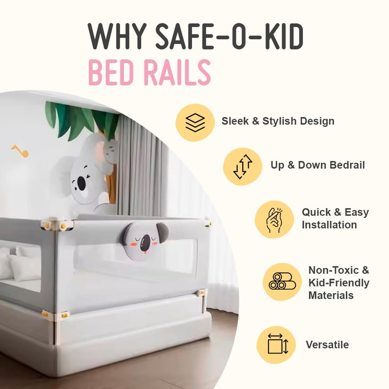 SAFE-O-KID One-Hand Installation Baby Bed Rail Guard for Kid Safety, Toddlers Foldable Bed Rail for Falling Safety (5ft) - Pack of 3 - Image 2