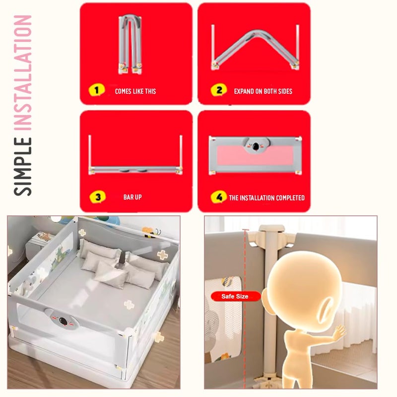 SAFE-O-KID One-Hand Installation Baby Bed Rail Guard for Kid Safety, Toddlers Foldable Bed Rail for Falling Safety (5ft) - Pack of 3 - Image 3
