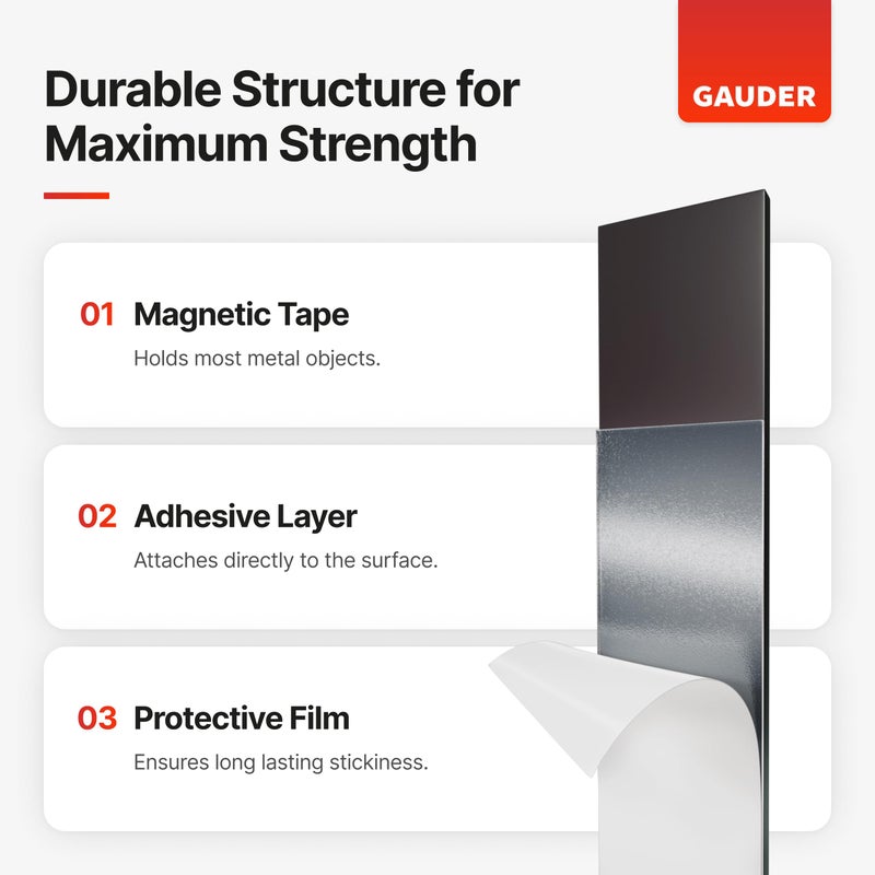GAUDER Magnetic Tape Self Adhesive (0.6 Inch x 10 Feet) | Magnetic Strips with Adhesive Backing | Magnet Roll - Image 3