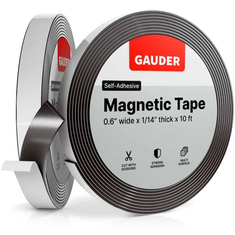 GAUDER Magnetic Tape Self Adhesive (0.6 Inch x 10 Feet) | Magnetic Strips with Adhesive Backing | Magnet Roll - Image 1