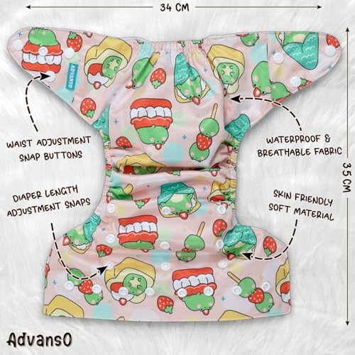 Advanso Leakage Proof cloth diapers for babies, high absorbent 1 reusable diaper 1 insert pad combo pack washable cloth diaper free size 5-18kg adjustable pocket cover A6 - Image 5