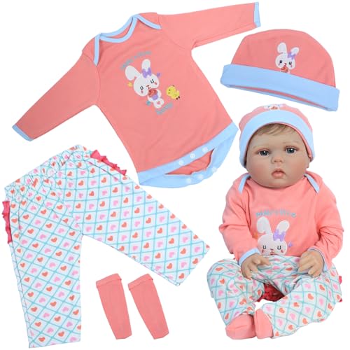 SCOM Reborn Baby Doll Clothes 20 22 24 Inch 4 Pcs Doll Outfit Pink Realistic Baby Bunny Clothing Set Newborn Dolls Girl Onesies Gift - Image 1