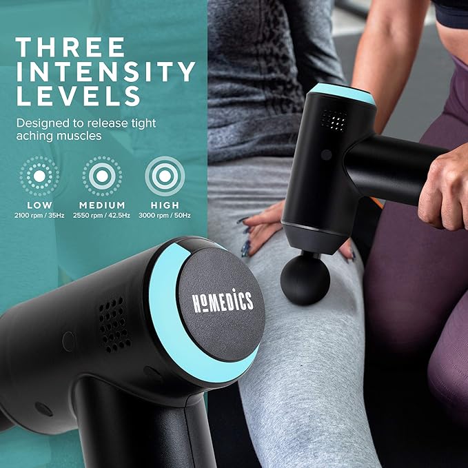 HoMedics مسدس تدليك هو ميدكس محمول جهاز تدليك العلاج الطبيعي عميق الأنسجة تدليك الارتجاج 3 رؤوس تدليك لاسلكي قابل لإعادة الشحن - Image 4