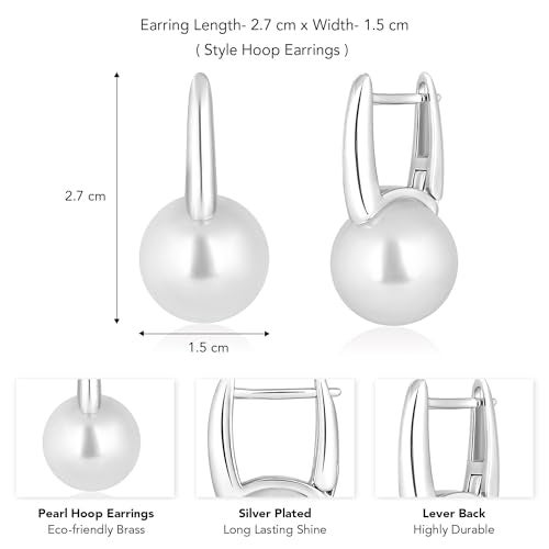 Peora Silver Plated Pearl Studded Hoop Earrings Trending Jewellery For Women & Girls - Image 4
