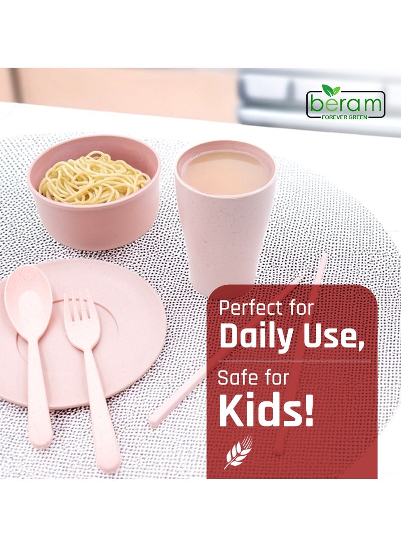 بيرام طقم عشاء من قش القمح من بيرام، 6 قطع للأطفال، أدوات مائدة، أدوات مائدة، آمنة للاستخدام في غسالة الأطباق والميكروويف، مادة صديقة للبيئة مع صندوق هدايا، أدوات مطبخ للاستخدام اليومي، مجموعات أدوات للأطفال - Image 2