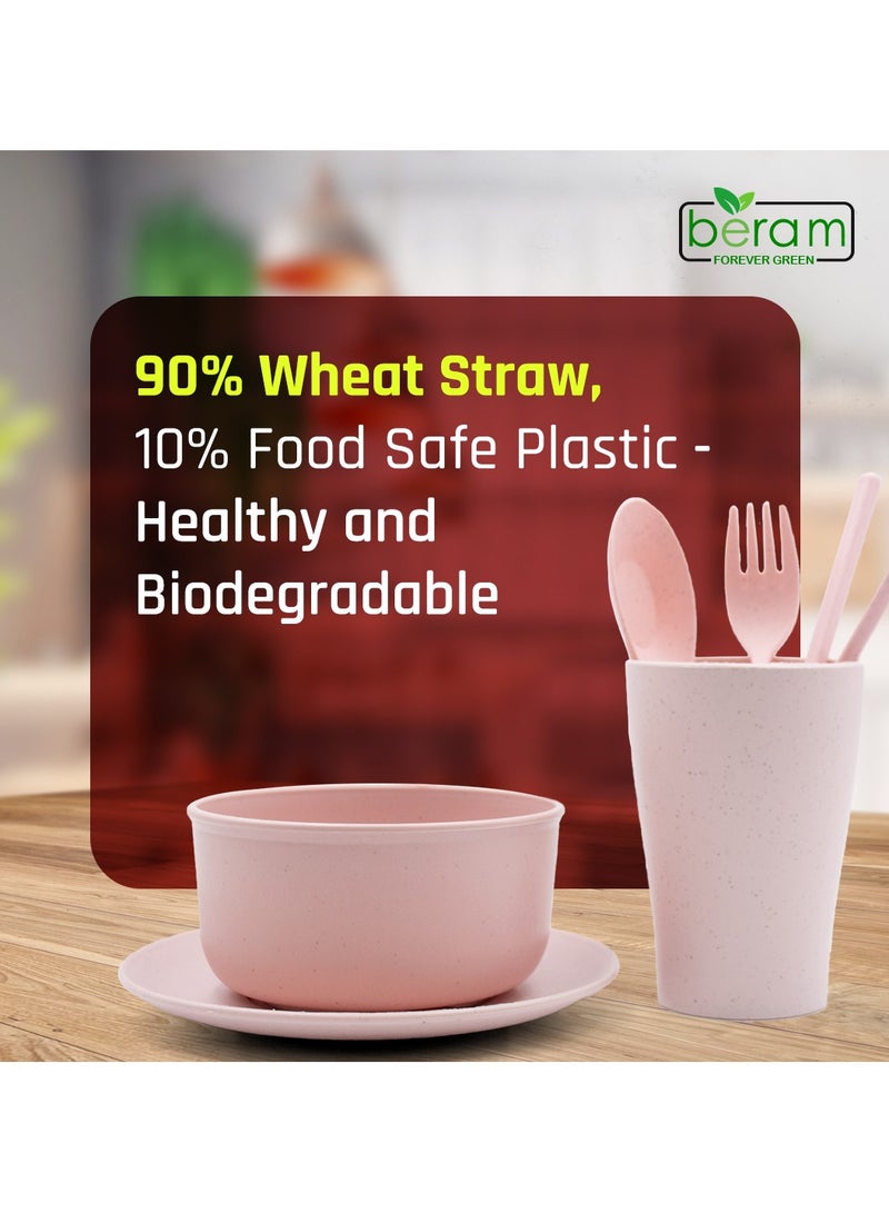 بيرام طقم عشاء من قش القمح من بيرام، 6 قطع للأطفال، أدوات مائدة، أدوات مائدة، آمنة للاستخدام في غسالة الأطباق والميكروويف، مادة صديقة للبيئة مع صندوق هدايا، أدوات مطبخ للاستخدام اليومي، مجموعات أدوات للأطفال - Image 3