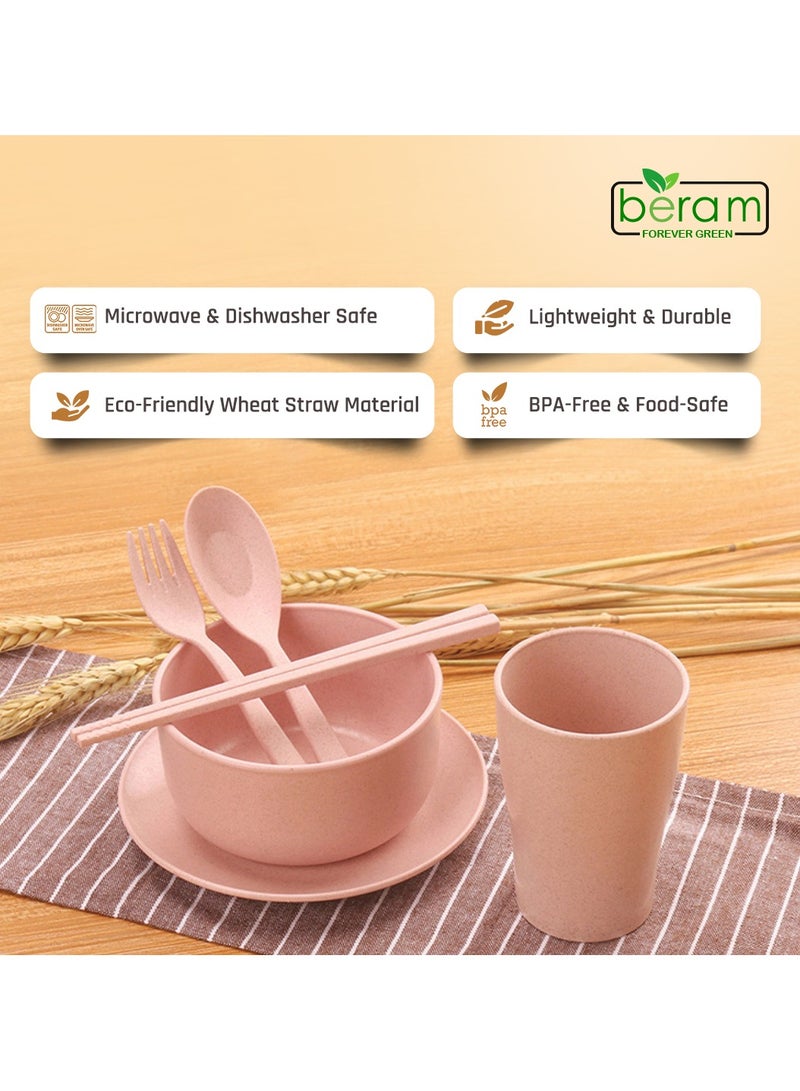 بيرام طقم عشاء من قش القمح من بيرام، 6 قطع للأطفال، أدوات مائدة، أدوات مائدة، آمنة للاستخدام في غسالة الأطباق والميكروويف، مادة صديقة للبيئة مع صندوق هدايا، أدوات مطبخ للاستخدام اليومي، مجموعات أدوات للأطفال - Image 4