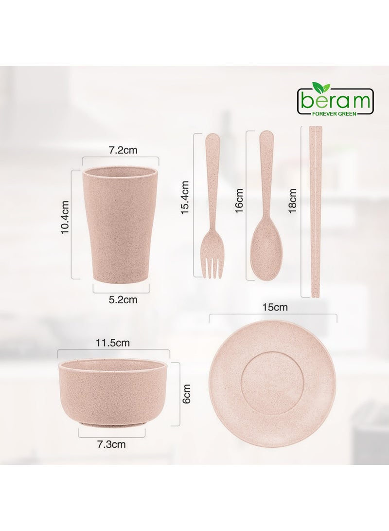 بيرام طقم عشاء من قش القمح من بيرام، 6 قطع للأطفال، أدوات مائدة، أدوات مائدة، آمنة للاستخدام في غسالة الأطباق والميكروويف، مادة صديقة للبيئة مع صندوق هدايا، أدوات مطبخ للاستخدام اليومي، مجموعات أدوات للأطفال - Image 5