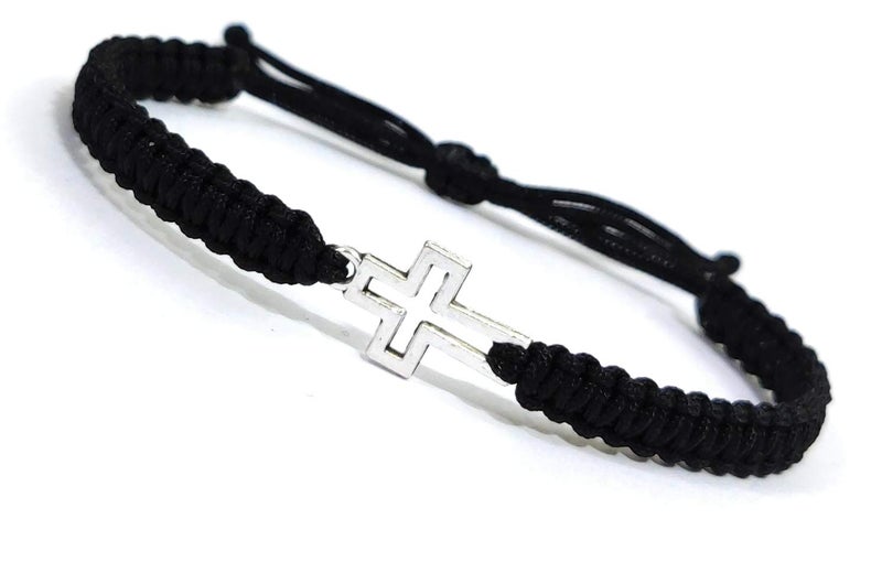 Jewel string cross bracelet with black cord adjustable for girl boy men woman (unisex) - Image 1