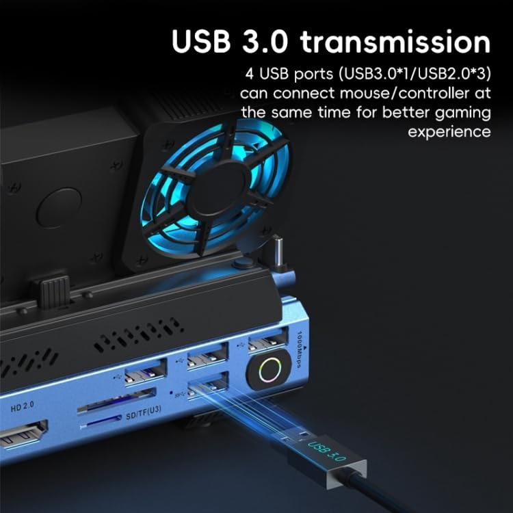 Tobo محطة إرساء للألعاب USB C 9 في 1 مع مراوح تبريد قابلة للفك 4K@60Hz، Ethernet بسرعة 1000Mbs، SD/TF، 4 USB A، شحن PD 100 بسرعة 40Gbps لجهاز Steam Deck/Rog Ally/Switch/Legion Go TD-1406GA - Image 5