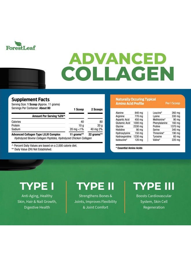 ForestLeaf Collagen Peptides Powder Unflavored - Hydrolyzed Collagen Protein Powder Type 1, 2 & 3 - Grass Fed Keto Collagen Powder for Women & Men - Vital Hair, Skin, Nails, Joints, Recovery, 11g Per Serving - Image 3