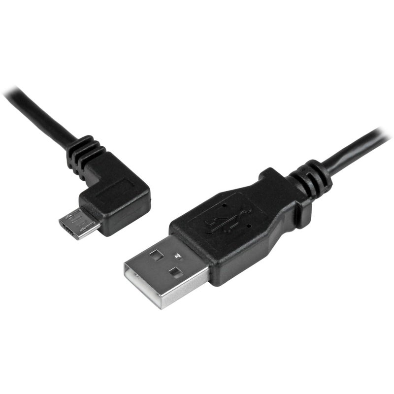 StarTech.com 2m 6 ft Micro-USB Charge-and-Sync Cable - Left-Angle Micro-USB - M/M - USB to Micro USB Charging Cable - 24 AWG (USBAUB2MLA) Black - Image 1