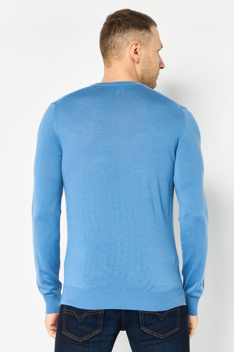 Celio Men Crew Neck Plain Sweater, Blue - Image 4