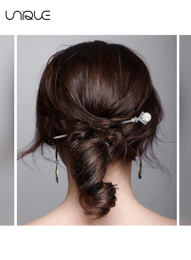 Unique 3 Pieces Rhinestone Pearl Flower Hair Stick Chinese Hair Chopsticks vintage Tassel Hair Pin Chignon Pin Chopsticks Hair Chopsticks for Women Hair Accessories Making for Girl (Chic Style) - Image 4