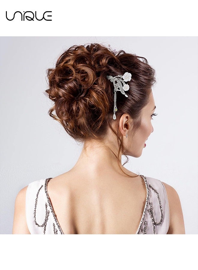 Unique 3 Pieces Rhinestone Pearl Flower Hair Stick Chinese Hair Chopsticks vintage Tassel Hair Pin Chignon Pin Chopsticks Hair Chopsticks for Women Hair Accessories Making for Girl (Chic Style) - Image 5