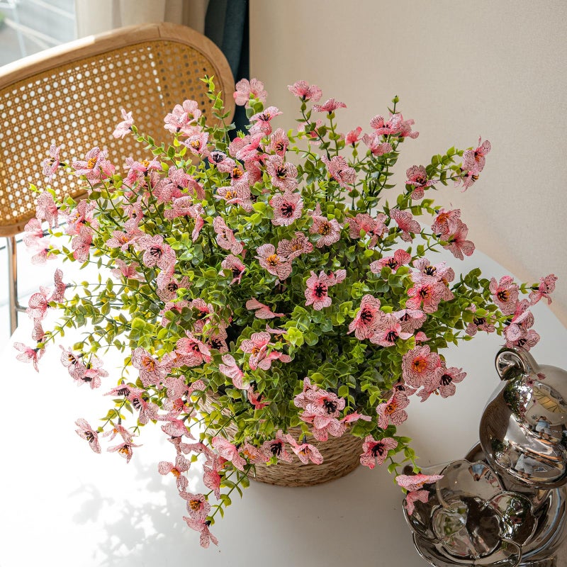 DUYONE Artificial Flowers Outdoor,UV Resistant Realistic Garden Artificial Plants,Bright 8 Bundles No-Fade Veranda Fake Faux Flowers,for Porches Patios Walkway Gardens Decor-Pink - Image 1