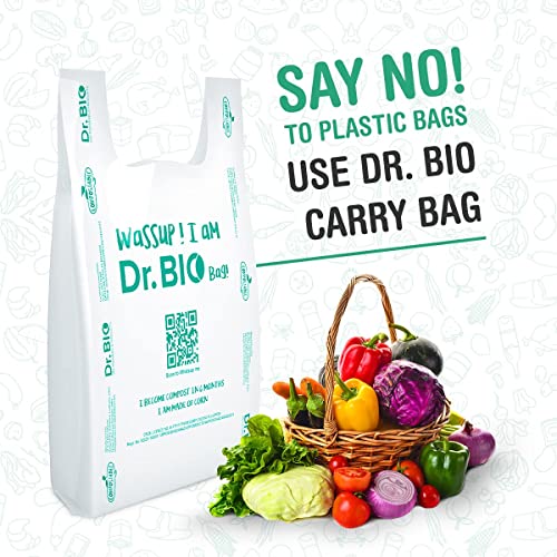 Dr.Bio Dr. Bio Reusable Biodegradable and Compostable Certified Eco-Friendly Grocery Carry Bags 1KG (13inch x 16inch) 25 Microns 100Pcs - Image 2