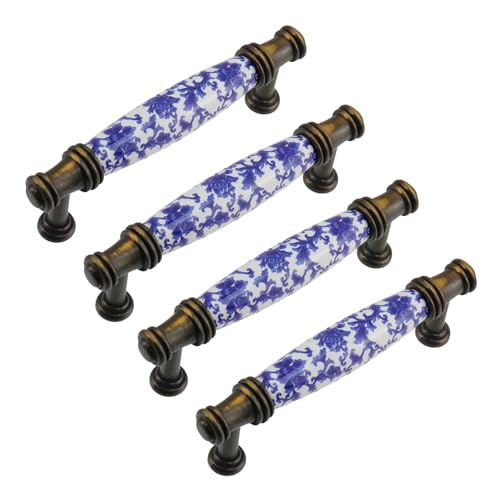 Mcredy Kitchen Cabinet Handles 378 Hole Center Porcelain Ceramic Drawer Pulls Dresser Knobs with Screws for Cabinets Drawer 4 Packs - Image 1