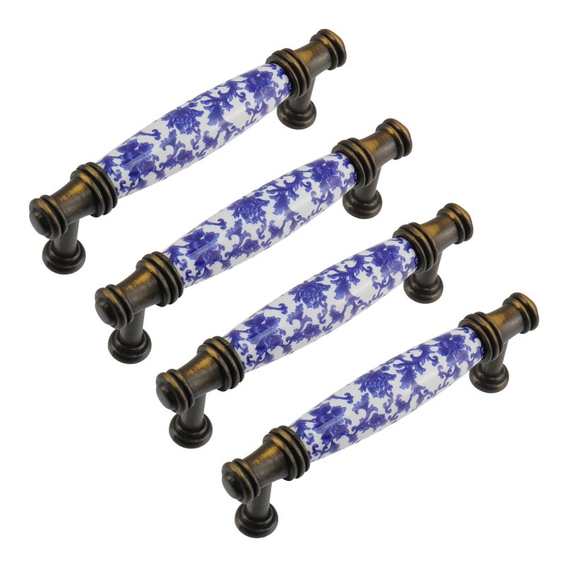 Mcredy Kitchen Cabinet Handles 378 Hole Center Porcelain Ceramic Drawer Pulls Dresser Knobs with Screws for Cabinets Drawer 4 Packs - Image 2