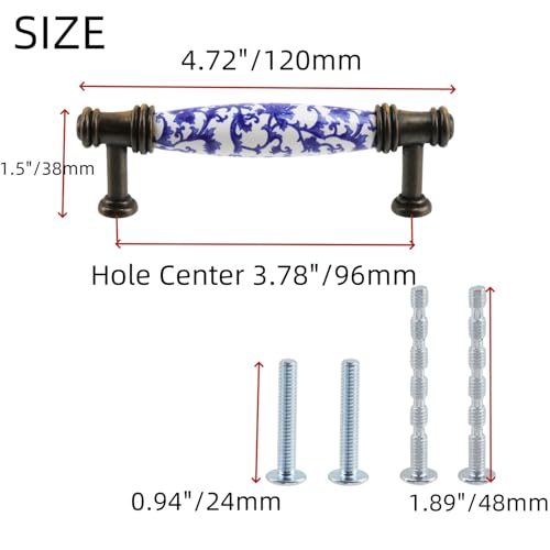 Mcredy Kitchen Cabinet Handles 378 Hole Center Porcelain Ceramic Drawer Pulls Dresser Knobs with Screws for Cabinets Drawer 4 Packs - Image 3