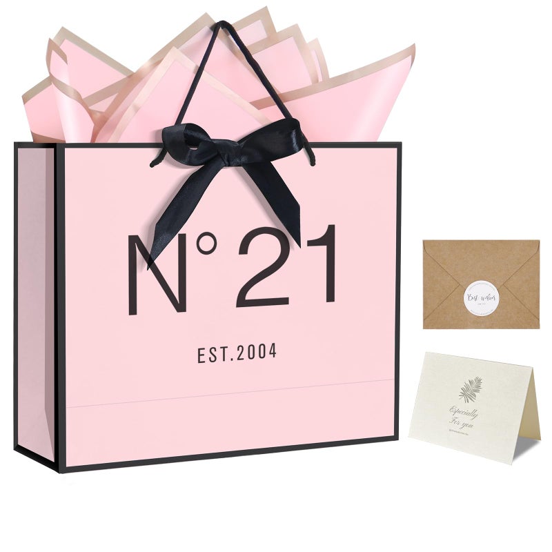 Qlsko 13 "" Birthday Gift Bag With Card Envelope Sticker Bow Ribbon And Tissue Papers For Women Girls Design With Handles 13Th-100Th (Est.2004 21St  13 "" W X 10.5 "" H X 4.3 "" D) - Image 1