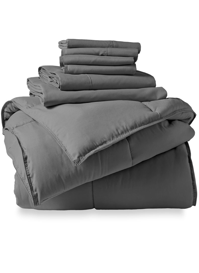 Bare Home Bare Home Bed-in-A-Bag 7 Piece Comforter & Sheet Set - King - Goose Down Alternative - Ultra-Soft 1800 Premium Bedding Set (King  Grey/Grey)  - Image 1