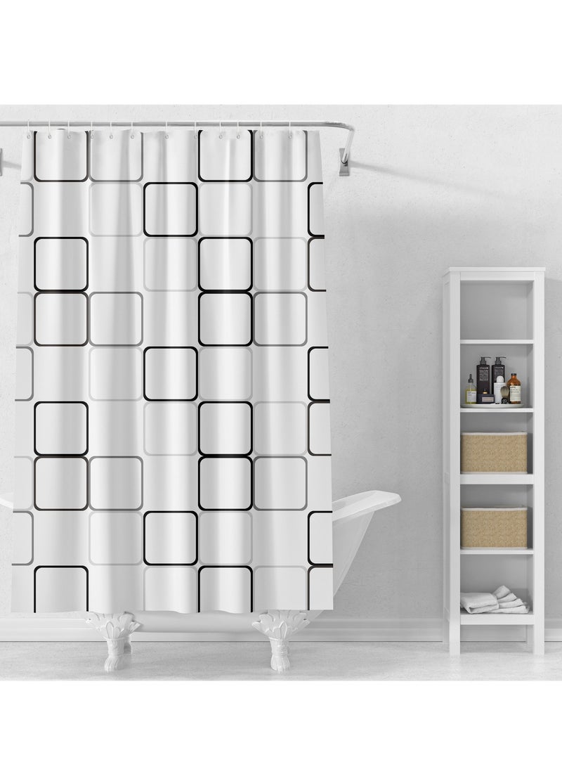 ستارة دش بنقشة هندسية مربعة مربعة الشكل حديثة من ستارة حمام PEVA مقاومة للماء، 180 × 200 سم - Image 2