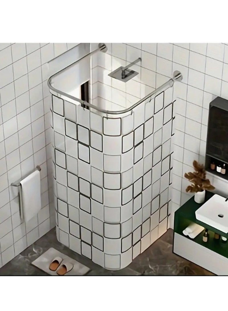 ستارة دش بنقشة هندسية مربعة مربعة الشكل حديثة من ستارة حمام PEVA مقاومة للماء، 180 × 200 سم - Image 4