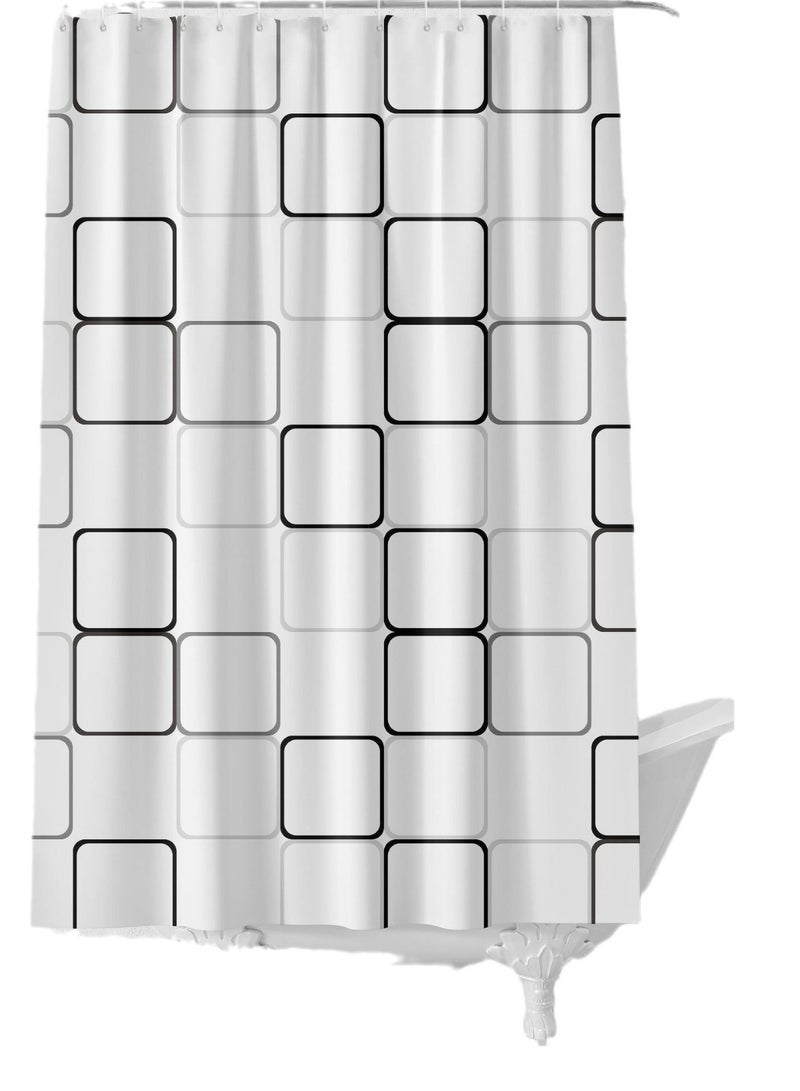 ستارة دش بنقشة هندسية مربعة مربعة الشكل حديثة من ستارة حمام PEVA مقاومة للماء، 180 × 200 سم - Image 5