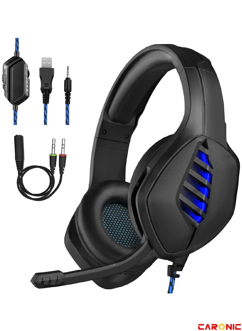 CARONIC Gaming Headset With Microphone Gaming Headphones PC 3.5 mm Jack Stereo Bass Compatible With PS4 PS5 Switch PC Laptop Mac  - Image 1