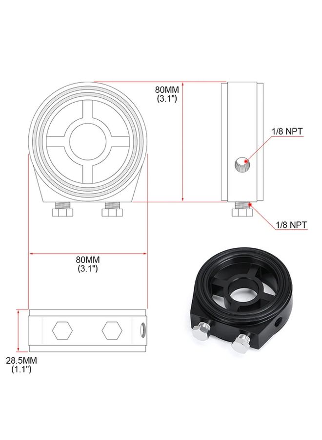 Car Oil Cooler Adapter And Sandwich Plate Adapter For Oil Filters M20 1 5 3 4 16 Black - Image 2