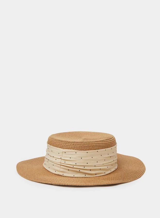 Styli  Beige Polka Dot Straw Boater Hat for Women | Best Price UAE