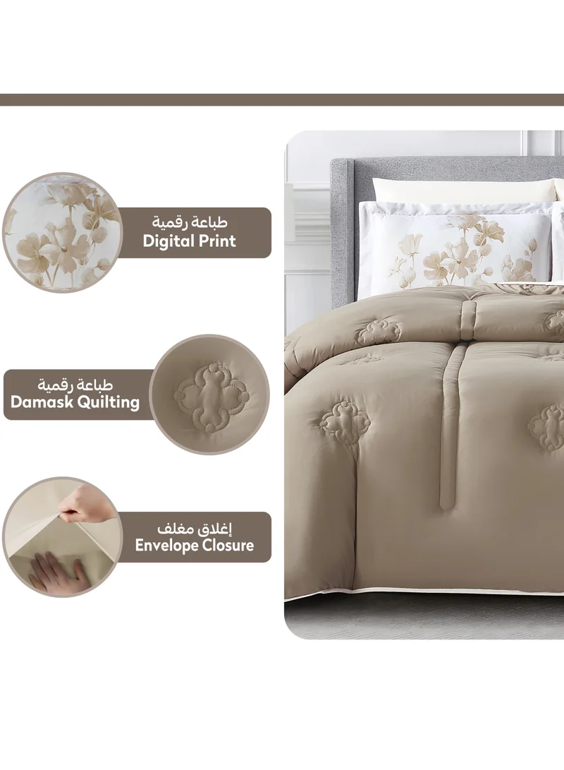 Donetella Bedding Comforter Set, King Size Fits 200x200 cm - 6-Pcs Digital Print Quilted Bed Set, Microfiber Fabric - 1 Comforter, 1 Fitted Sheet, 2 Pillow Shams, 2 Pillowcases