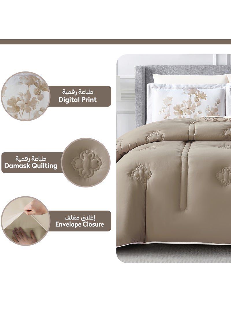 Bedding Comforter Set, King Size Fits 200x200 cm - 6-Pcs Digital Print Quilted Bed Set, Microfiber Fabric - 1 Comforter, 1 Fitted Sheet, 2 Pillow Shams, 2 Pillowcases