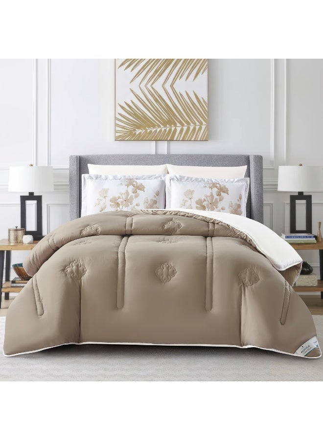 Donetella Bedding Comforter Set, King Size Fits 200x200 cm - 6-Pcs Digital Print Quilted Bed Set, Microfiber Fabric - 1 Comforter, 1 Fitted Sheet, 2 Pillow Shams, 2 Pillowcases - Image 1