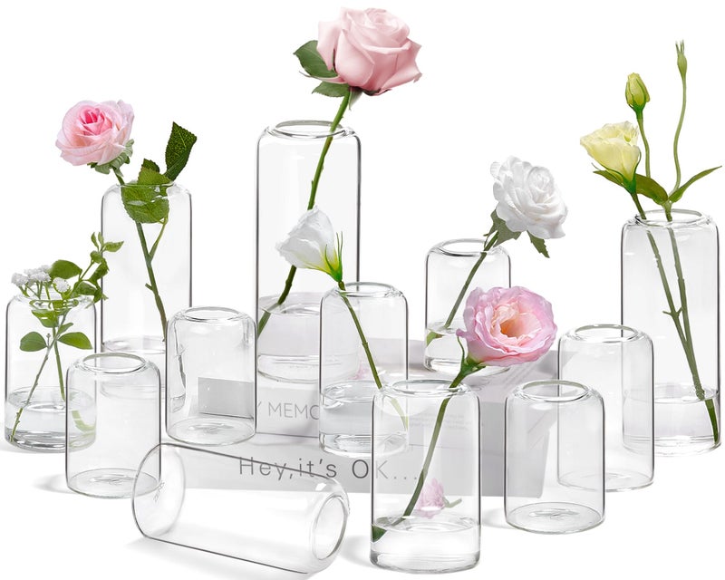 ZENS Bud Vases in Bulk Set of 12, Modern Small Glass Vases for Flower Clear Bud Vases for Wedding Centerpiece, Blown Thicker Small Vase for Flowers, Wedding Party Decorative, Home Bathroom Decor - Image 1