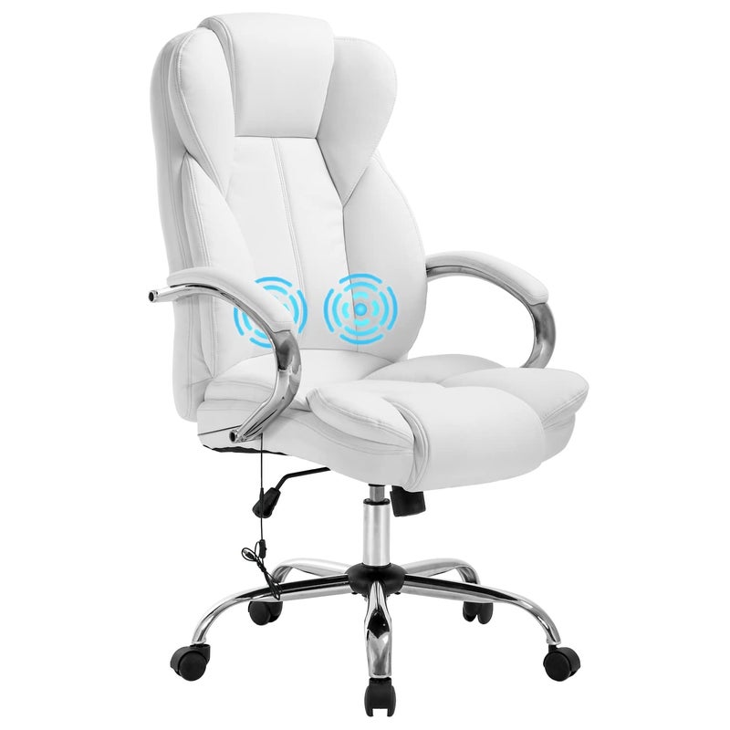 BestOffice Office Chair Adjustable High Back Computer Chair PU Leather Massage Ergonomic Executive Task Rolling Swivel with Lumbar Support for Home Office White
