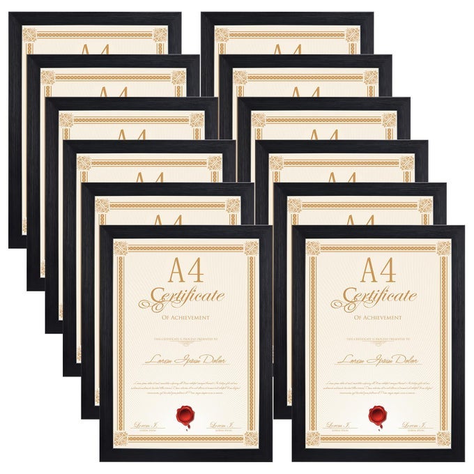 12 PACK BLACK A4 PICTURE FRAME SET VERSATILE A4 PHOTO FRAMES IDEAL FOR WALL OR DESK DISPLAY OF PRINTS IN HOME AND OFFICE