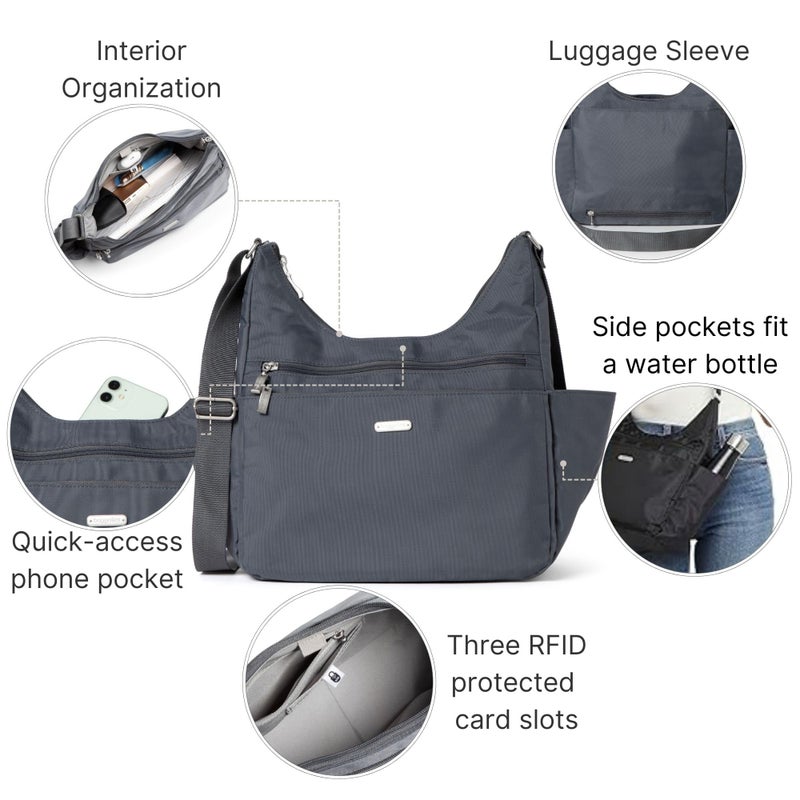 Baggallini Essential Hobo Crossbody Bag for Women - Built-in RFID Card Holder - Hobo Travel Bag with Luggage Sleeve - Image 2