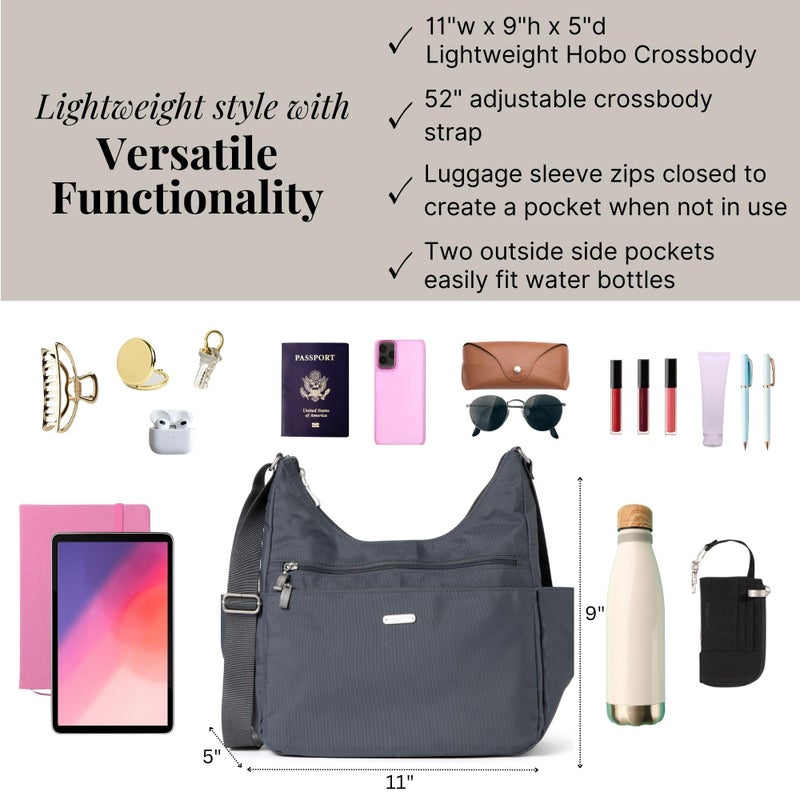 Baggallini Essential Hobo Crossbody Bag for Women - Built-in RFID Card Holder - Hobo Travel Bag with Luggage Sleeve - Image 3