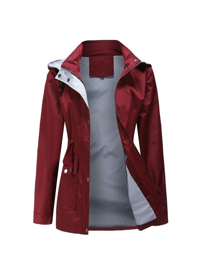 Loquat New Women's Autumn/Winter Detachable Hooded Windbreaker Wine Red  - Image 1