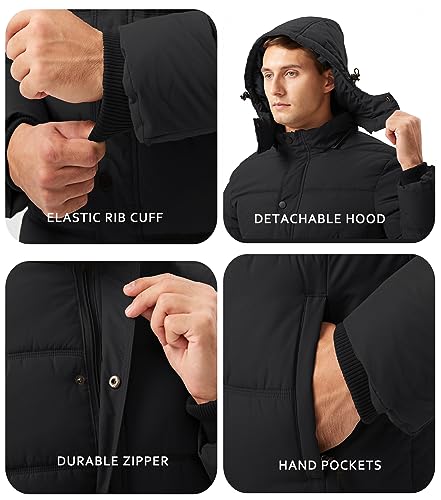GGleaf Men's Hooded Winter Coat Warm Puffer Jacket Thicken Quilted Jacket Medium Black - Image 5