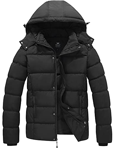 GGleaf Men's Hooded Winter Coat Warm Puffer Jacket Thicken Quilted Jacket Medium Black - Image 4