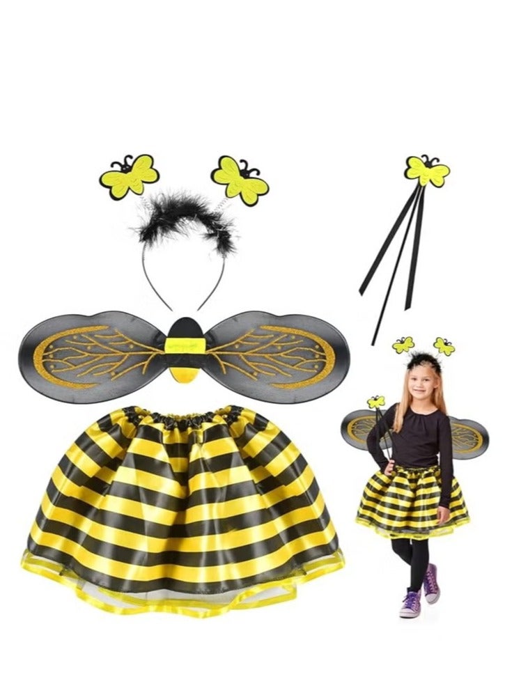 4 Piece Bee Costume with Wings, Headband, Skirt and Wand Skirt Costume - Image 1